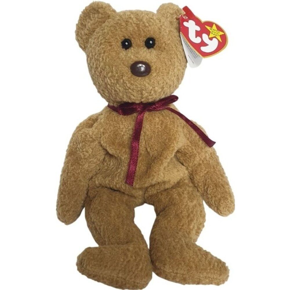 VTG Ty Beanie Babies Curly Bear Original 9.5" Baby Plush Toy With Tags 1996